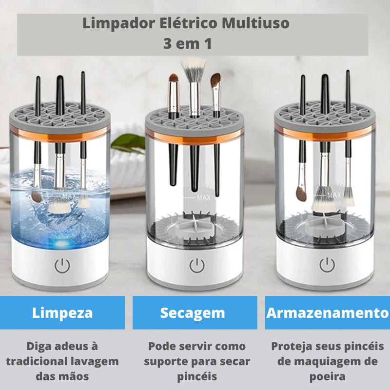 Limpador de Pincéis de Maquiagem Elétrico 3 em 1