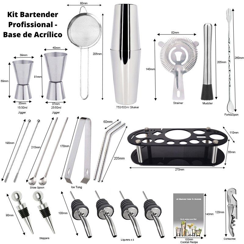 Kit Completo Bartender Profissional - 23 Peças