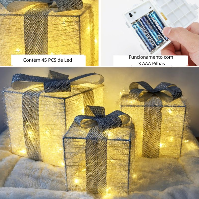 Kit Caixas de Presente de Natal com LED