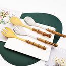 Conjunto de Talheres de Servir com Cabo de Bambu e Aço Inoxidável
