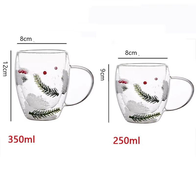 Canecas de Vidro Duplo com Design de Árvore de Natal e Floco de Neve