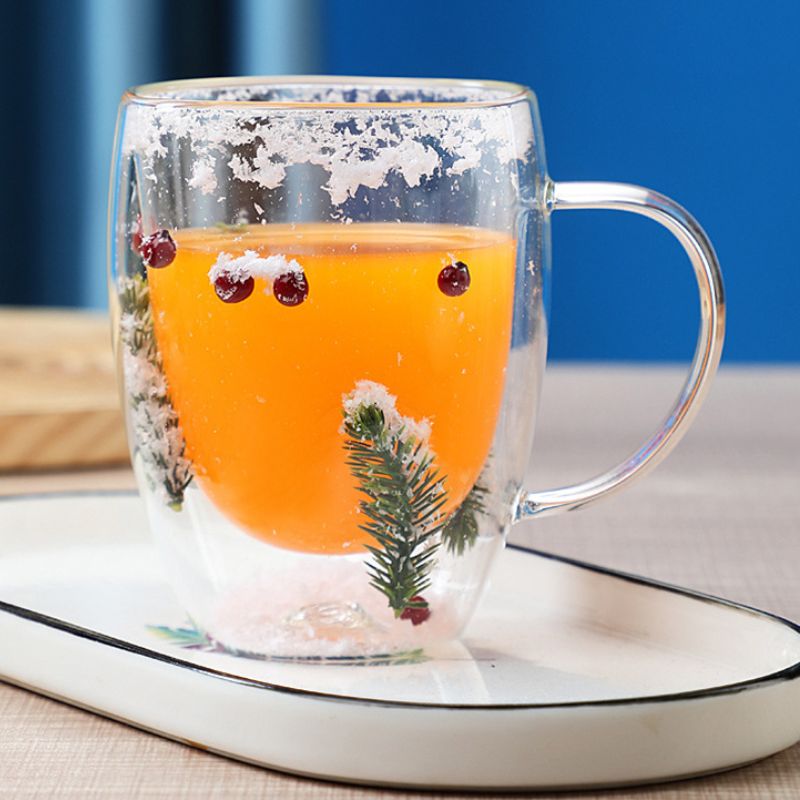 Canecas de Vidro Duplo com Design de Árvore de Natal e Floco de Neve