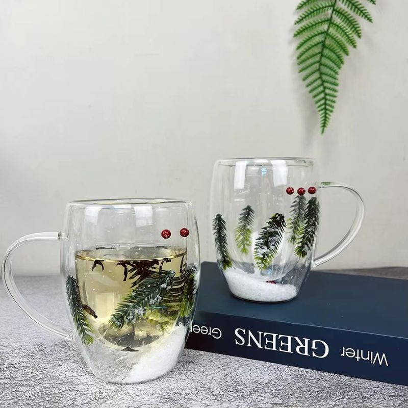 Canecas de Vidro Duplo com Design de Árvore de Natal e Floco de Neve