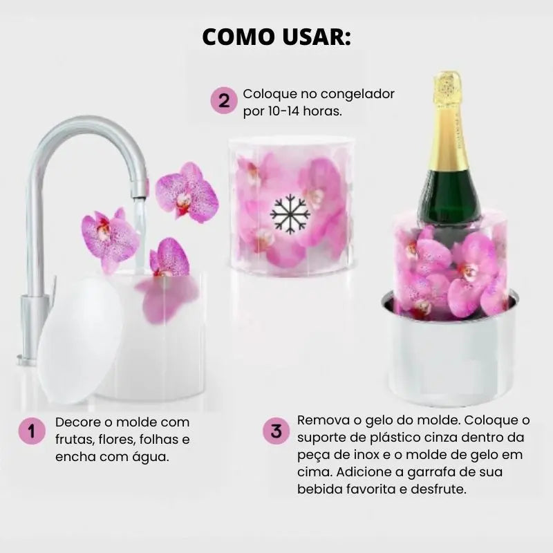 Porta Garrafa de Bebidas- Molde de Gelo+Suporte de Aço Inox