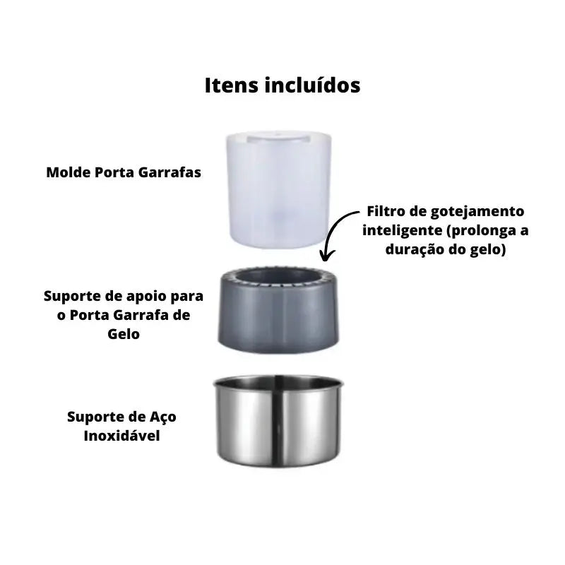 Porta Garrafa de Bebidas- Molde de Gelo+Suporte de Aço Inox